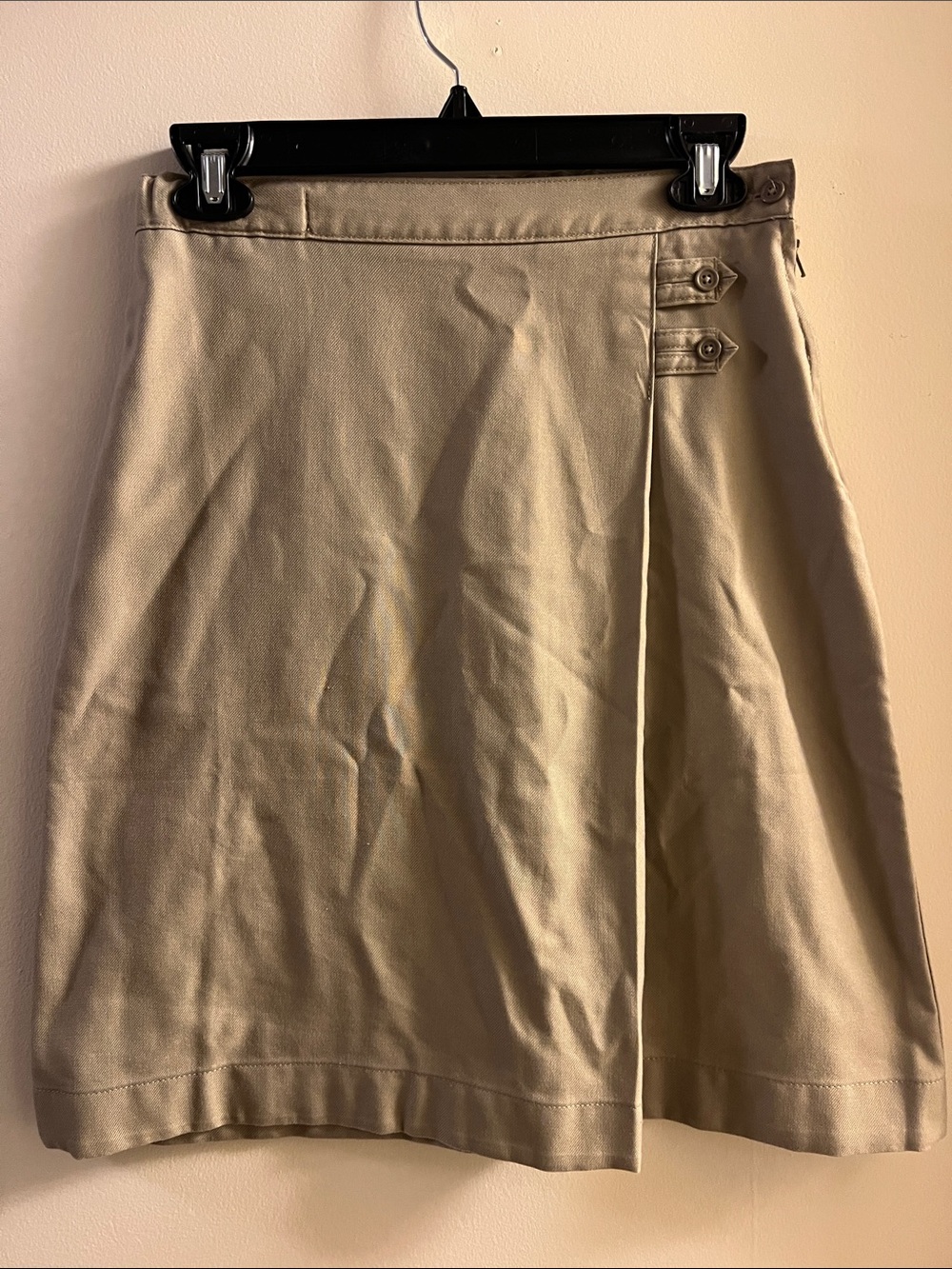 Lands' End Khaki Skirt with Button, Zipper & Pocket